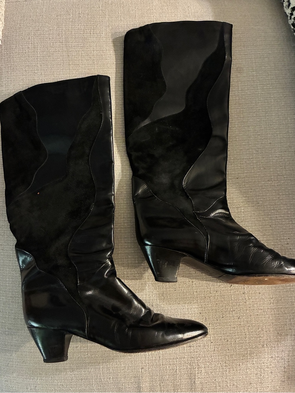 Vintage Charles David Black Leather & Suede Patchwork Knee-High Boots size 8.5